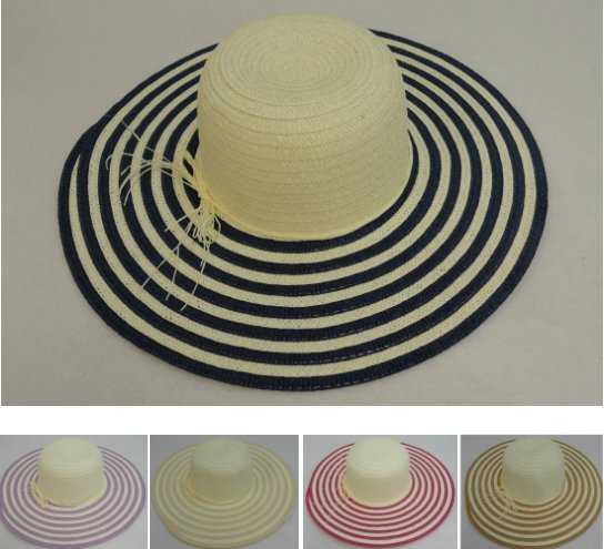 ''Ladies Woven Summer HAT [5'''' Striped Brim]''